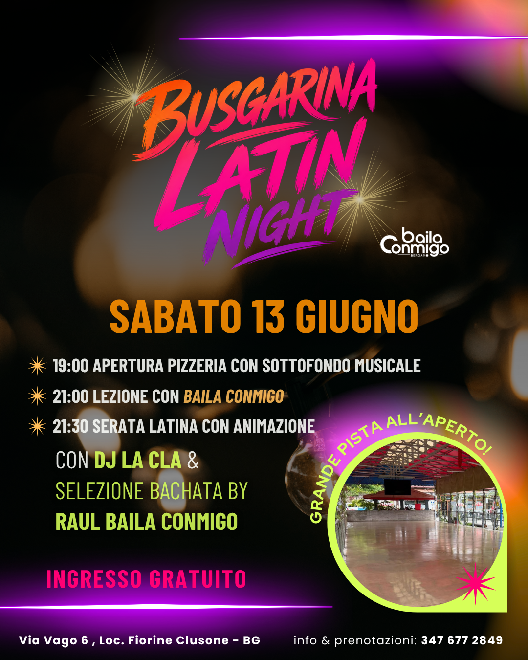 Busgarina Clusone Busgarina Latin Night a Clusone: salsa, bachata, lezione gratuita, animazione e DJ set. Ingresso gratuito e grande pista all'aperto