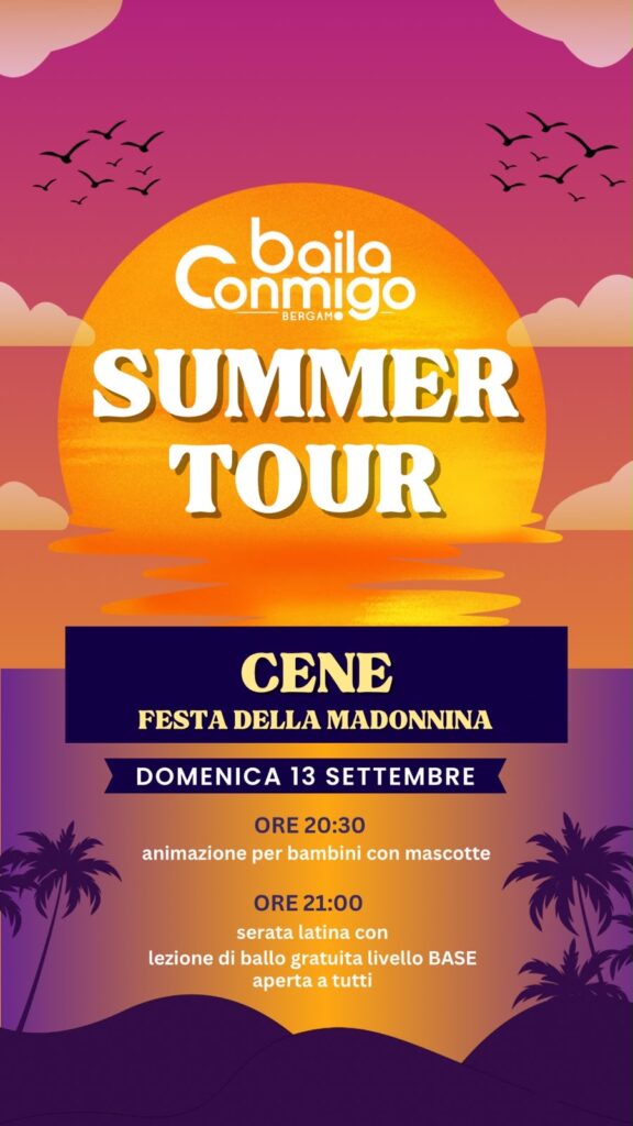 Usa "serata-latina-cene-baila-conmigo" per la grafica del Summer Tour che hai già pronti.